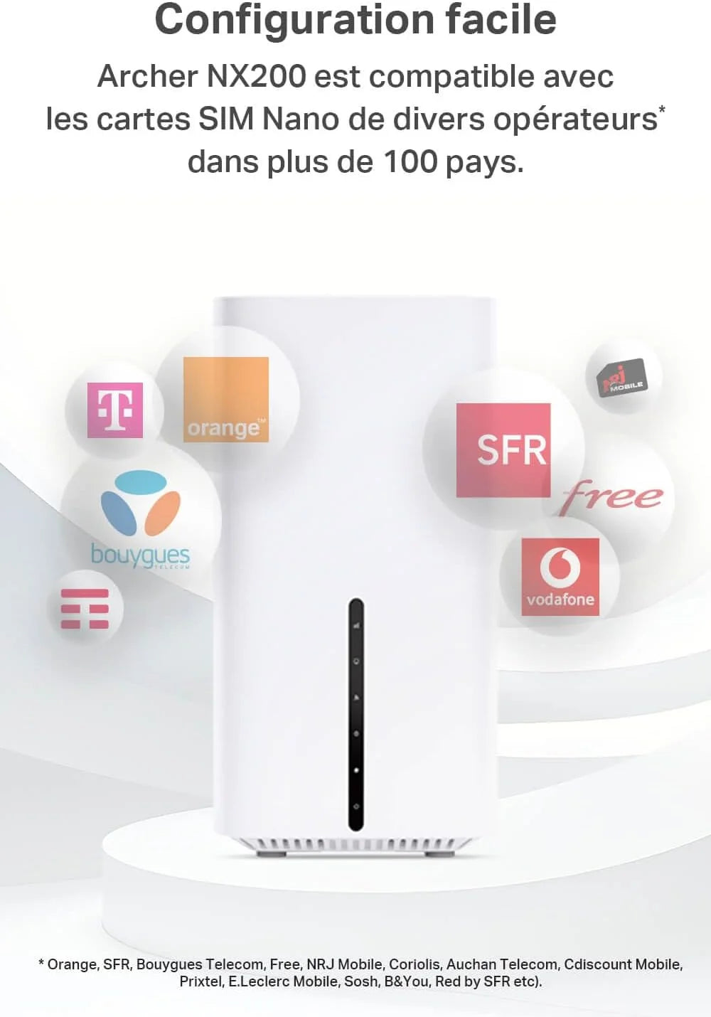TP-Link Routeur 5G, Routeur WiFi 6 AX1800Mbps, 3 Ports Gigabit, Bi-Bande MU-Mimo, EasyMesh, Connecte Jusqu’à 64 Appareils, Plug-and-Play, Compatible Toutes Les Cartes SIM des opérateurs, Archer NX200