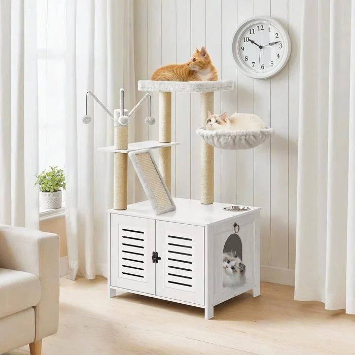 HOOBRO Arbre à Chat avec Maison de Litière pour Chat, Maison pour Chat en Bois avec Tour à Chat, Grège