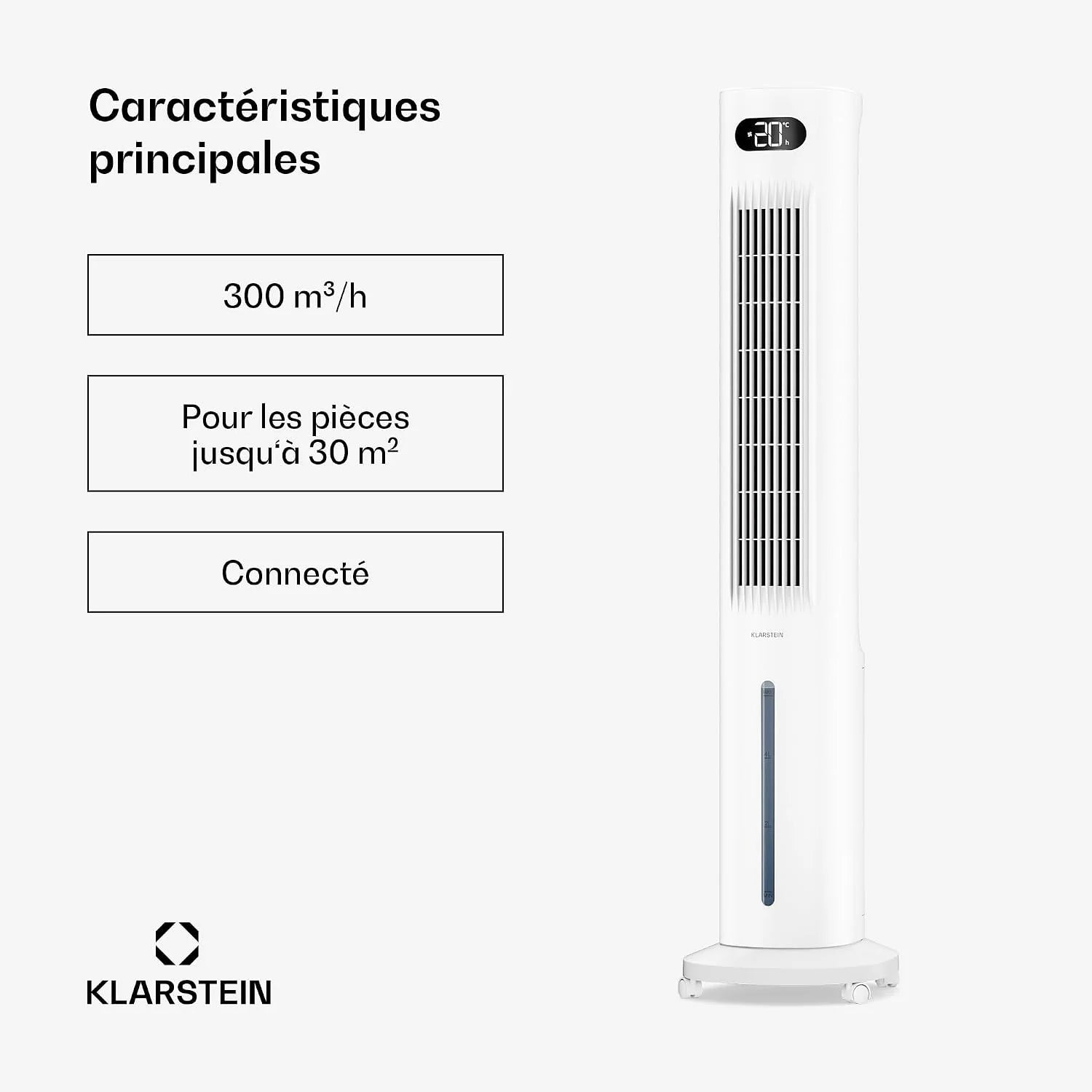 KLARSTEIN Rafraichisseur d’Air, Refroidisseur d’Air Évaporatif, 5L, Télécommande, Application, Mobile, Ventilateur Climatiseur Chambre 30m², White