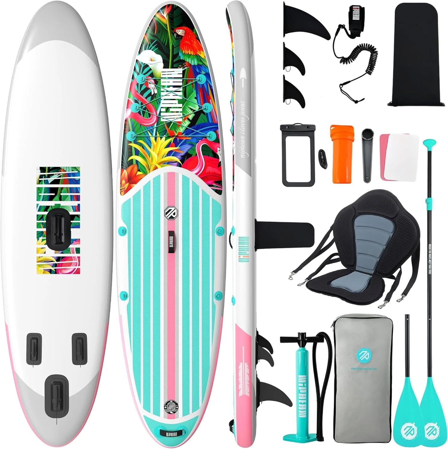 Niphean Paddle Gonflable Adulte avec Tous Les Accessoires, 320cm Planches de Stand Up Paddle Gonflables pour Tous Les Niveaux, Sup avec Capacité 200 kg pour 2 Personnes, Paddle Gonflable avec Siège