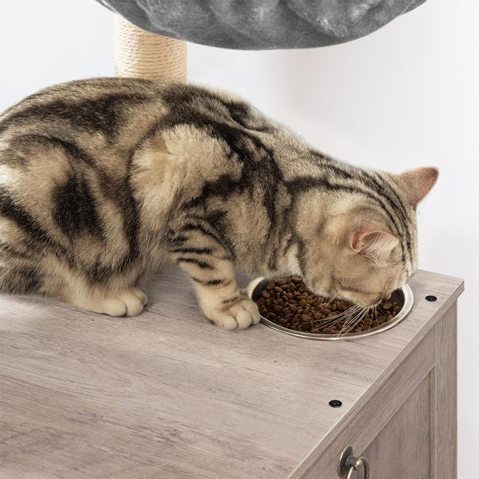 HOOBRO Arbre à Chat avec Maison de Litière pour Chat, Maison pour Chat en Bois avec Tour à Chat, Grège