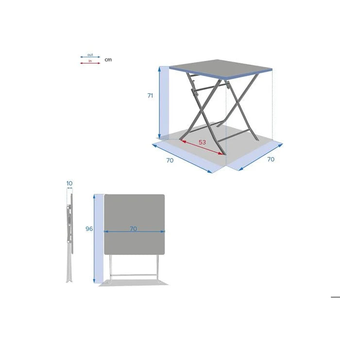 Table de jardin pliante carrée "Greensboro" pétrole 2 places en acier traité époxy - Hespéride