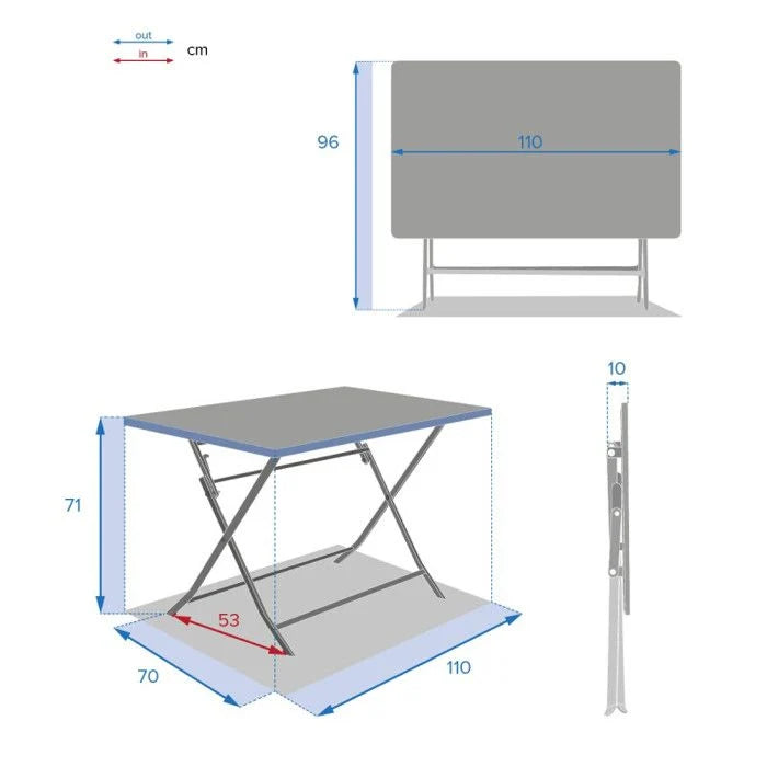 Table de jardin pliante carrée "Greensboro" pétrole 2 places en acier traité époxy - Hespéride