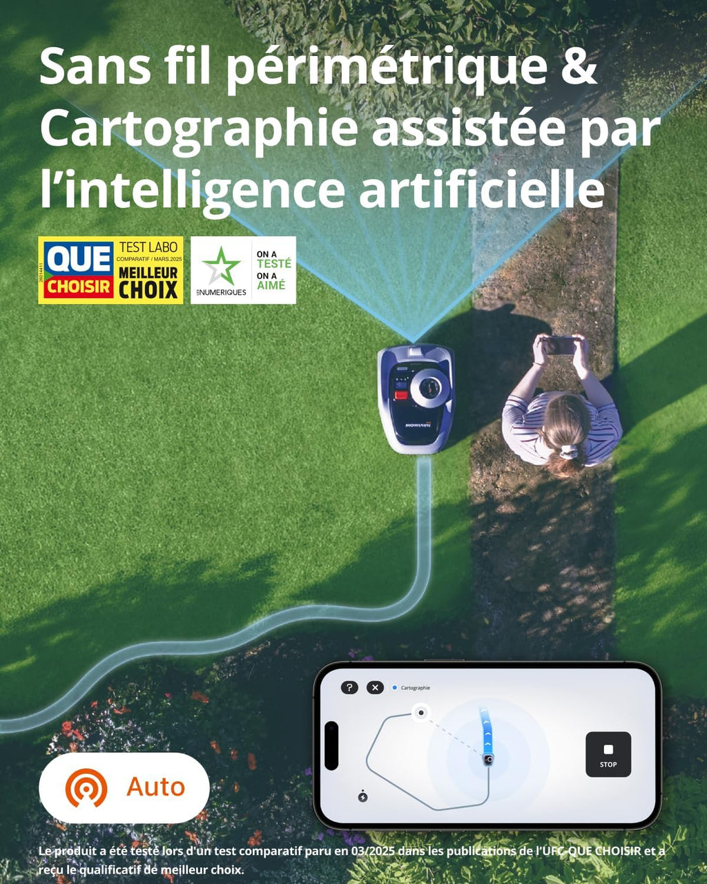 Navimow i105E Robot Tondeuse sans Fil périphérique, Recommandé 500 m², Max. 600 m², RTK+Vision Tondeuse Robot Gazon, IA cartographie Automatique, Limite virtuelle, Gestion multizon
