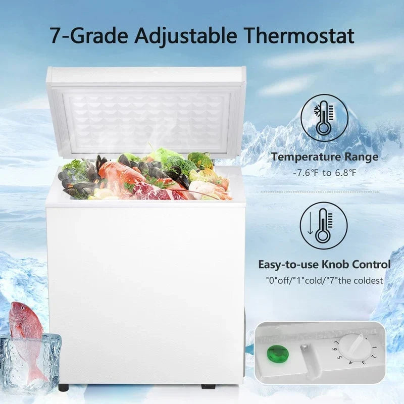 Congélateur coffre de 51 L avec panier amovible, drain inférieur, thermostat à 7 niveaux, conception autonome pour la maison et l'appartement