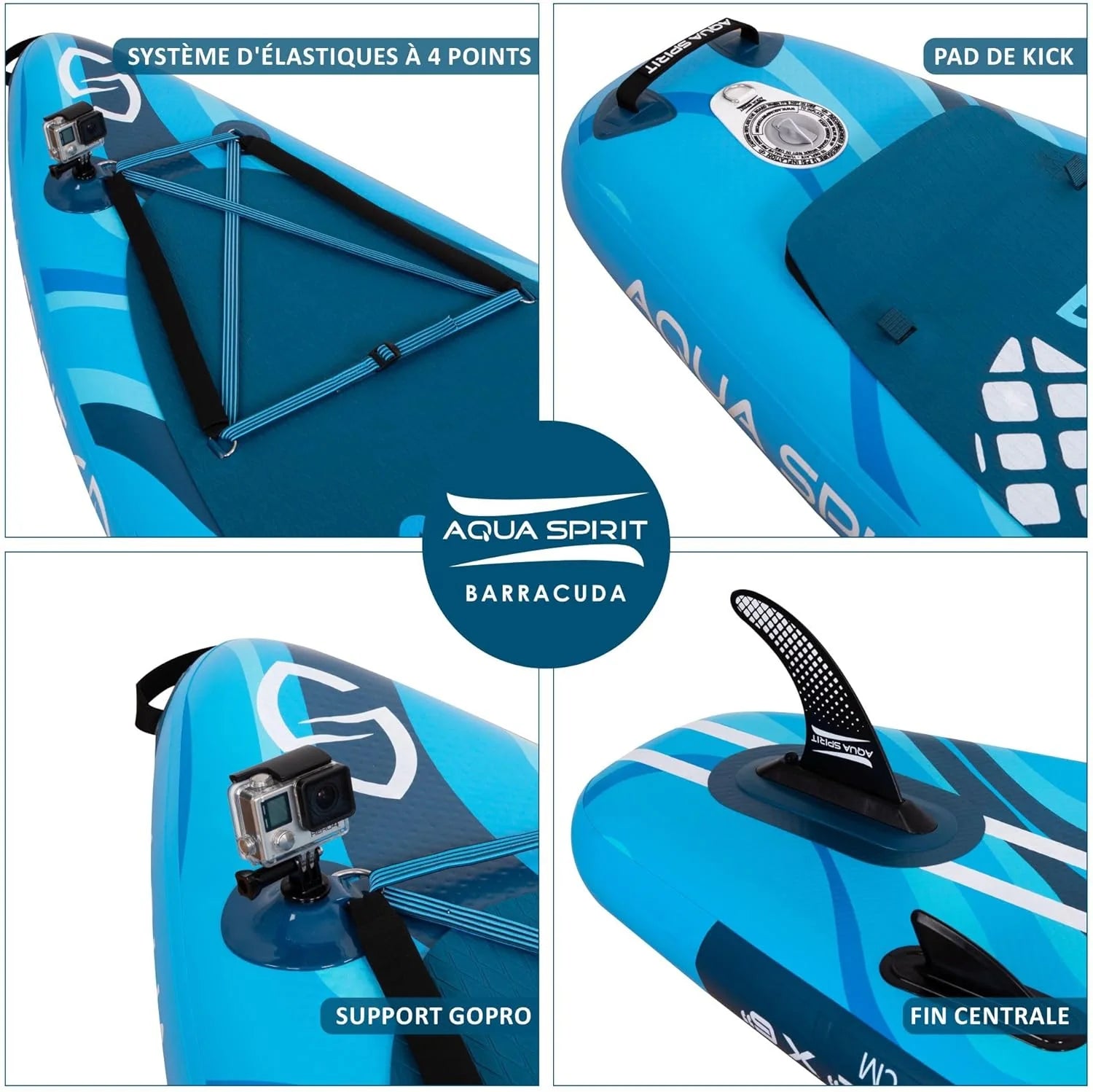 Aqua Spirit Sup Planche à pagaie Gonflable Stand Up 2023 3 m / 10 m / 10 m / 10/12 pi 6/15 pi / 18 po Kit Complet de Conversion de Kayak avec pagaie, Sac à Dos, Pompe et Autres Accessoires