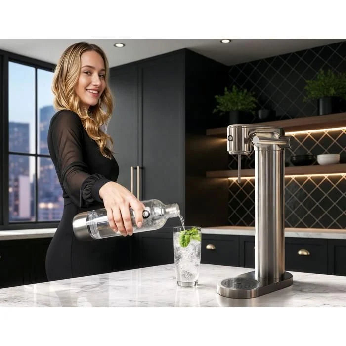 Aquafloow Machine à soda eau pétillante – acier – 3 bouteilles de 0,8 l – cylindre CO₂ inclus - Réglage d'intensité des bulles