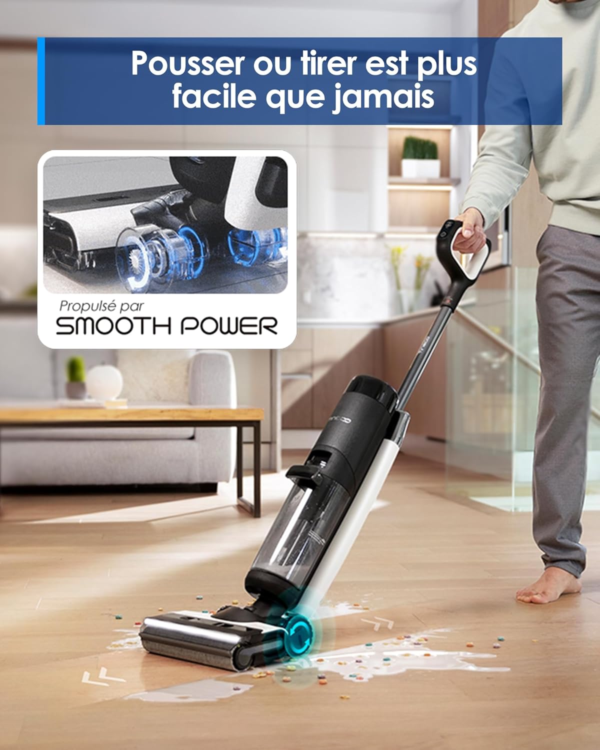 Tineco Floor One S7 Pro/S7 Series Aspirateur Laveur Sec Et Humide Intelligent sans Fil pour Sols Durs, Écran Digital LED, Grande Autonomie, Parfait pour Les Tâches Tenaces et Les Poils d’Animaux
