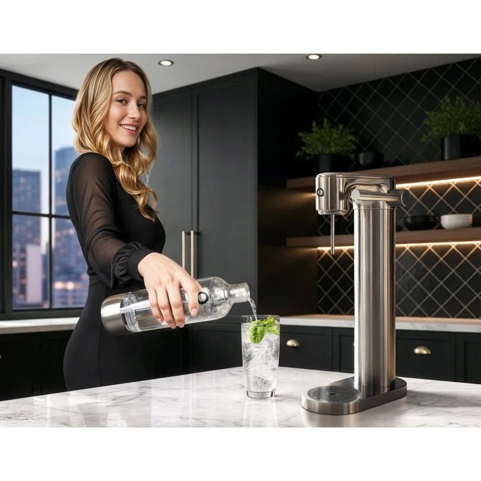 Aquafloow Machine à soda eau pétillante – acier – 3 bouteilles de 0,8 l – cylindre CO₂ inclus - Réglage d'intensité des bulles