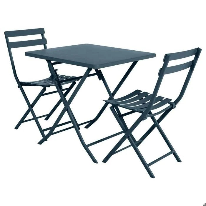 Table de jardin pliante carrée "Greensboro" pétrole 2 places en acier traité époxy - Hespéride