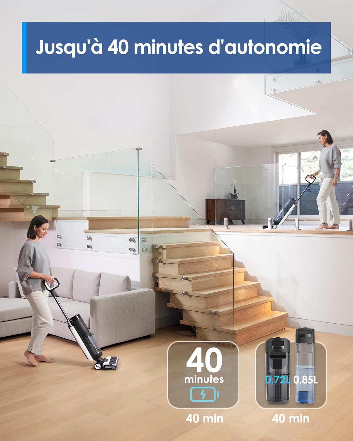 Tineco Floor One S7 Pro/S7 Series Aspirateur Laveur Sec Et Humide Intelligent sans Fil pour Sols Durs, Écran Digital LED, Grande Autonomie, Parfait pour Les Tâches Tenaces et Les Poils d’Animaux
