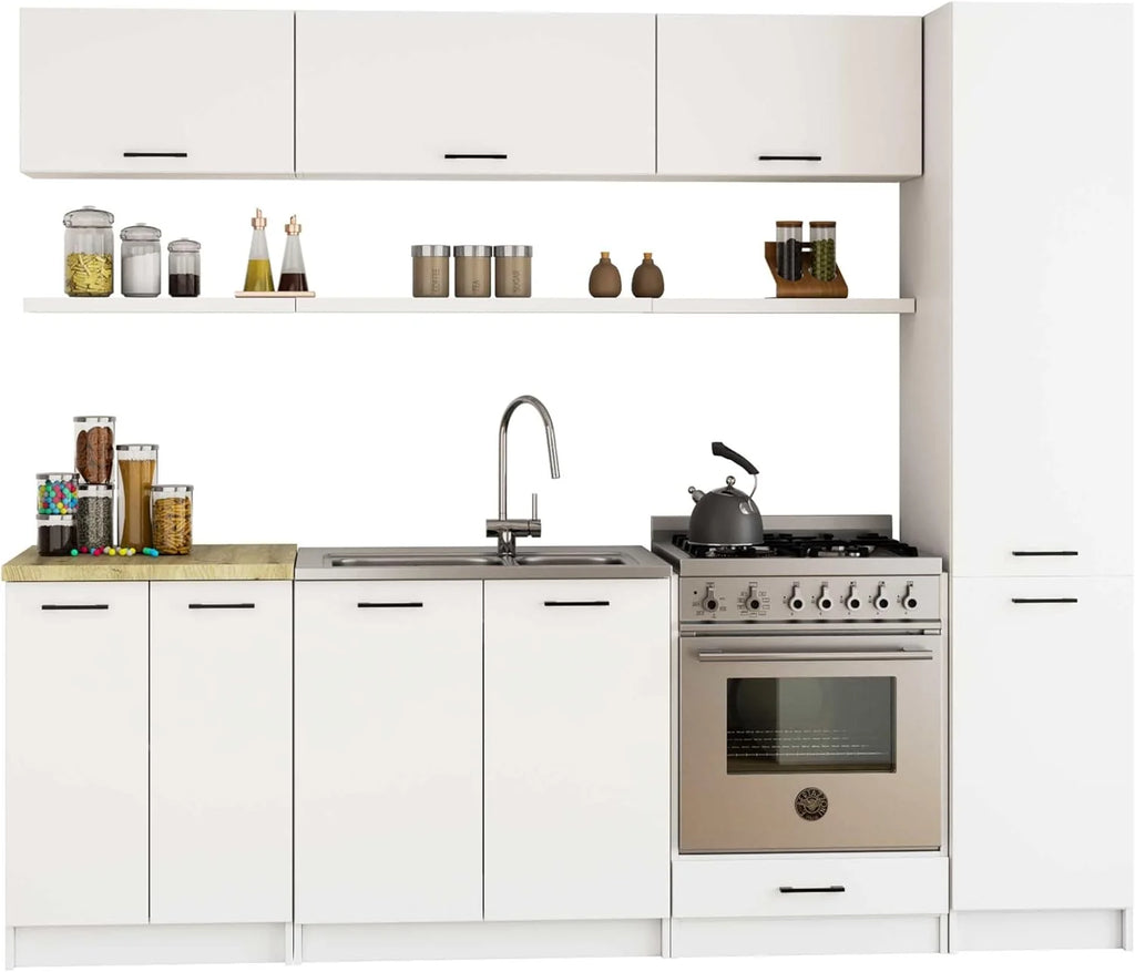 BDW - Colonne Cuisine - Armoire de Rangement 40 cm de Largeur, 205 cm de Hauteur, 57 cm de Profondeur - Spacieuse pour Provisions - Blanc