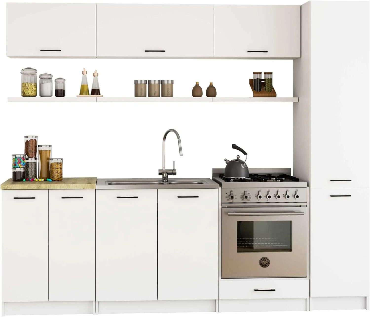 BDW - Colonne Cuisine - Armoire de Rangement 40 cm de Largeur, 205 cm de Hauteur, 57 cm de Profondeur - Spacieuse pour Provisions - Blanc