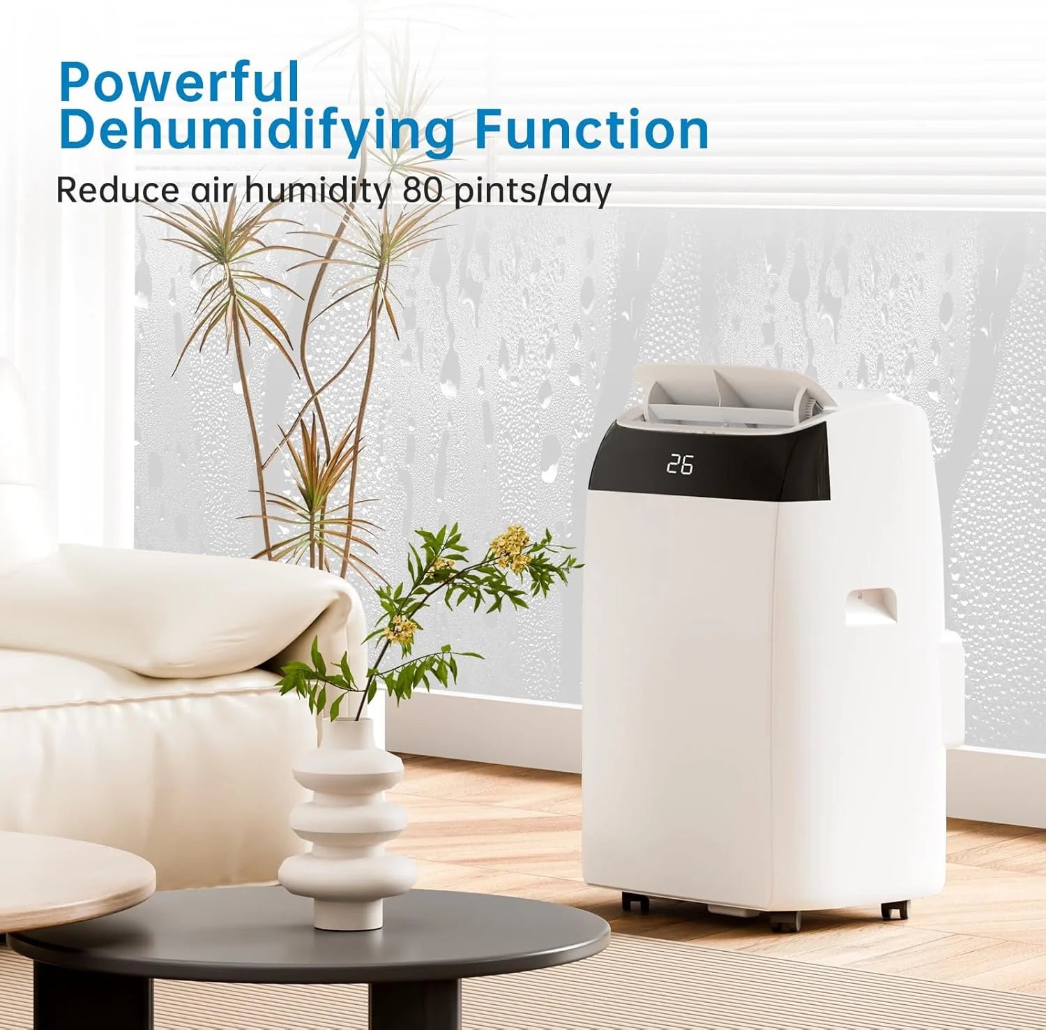 Climatiseur Mobile 12000 BTU 3-En-1 Refroidissement, Ventilateur & Déshumidificateur 45L/Jour, Silencieux