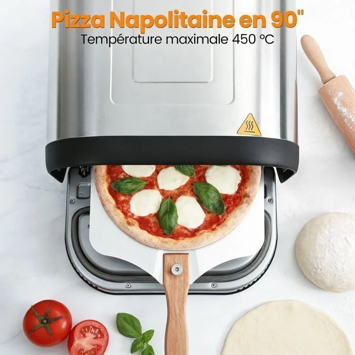 KOTEZU Four à Pizza Gaz 12", Pierre Rotative Auto, 4,4 kW, Thermomètre