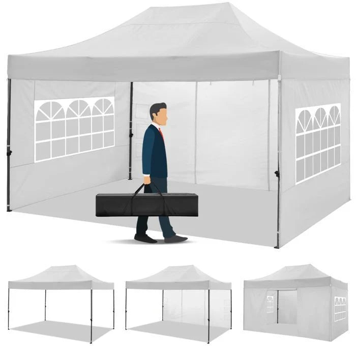 Tonnelle Pliante 3x4.5m - Tonnelle de Jardin étanche Stable avec 4 Parois latérales pour Réception,Blanc