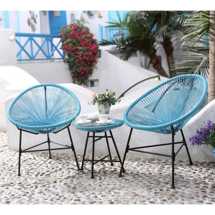 ACAPULCO - Ensemble de 2 fauteuils et table basse beige