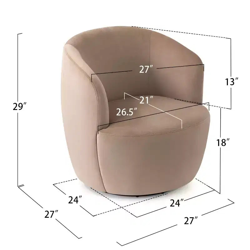 Fauteuil d'appoint pivotant moderne en velours, Fauteuil barillet rembourré avec rotation à 360°, Fauteuil de salon pour le séjour et le coin lecture - Panipeachy