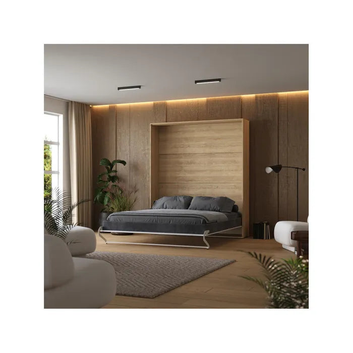 Lit Escamotable 160x200cm Vertical M1 Lit Mural Chêne Kaiserberg blanc Brillant Lit