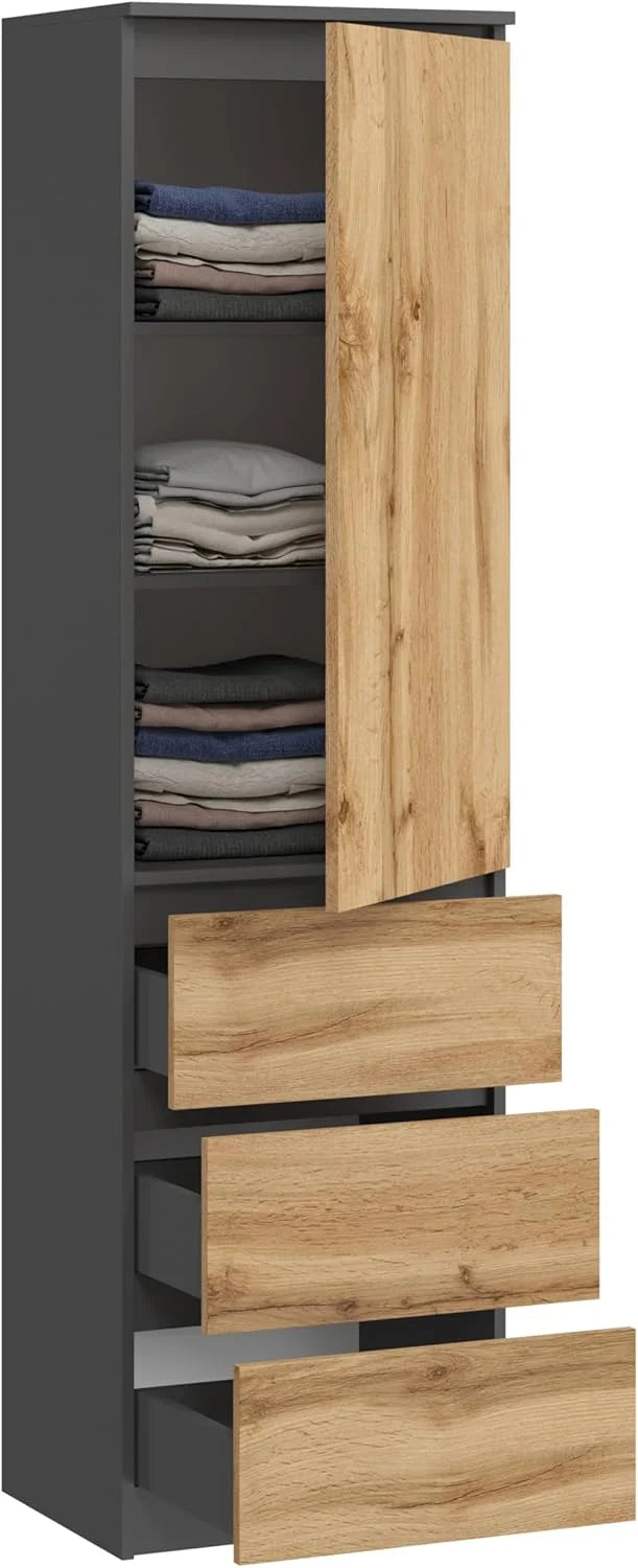 KUBUTKU Armoire Multi-usages avec 3 tiroirs 3 Compartiments et Portes - Armoire Universelle pour Bureau et Maison 180,5x50x40 cm Graphite/Chêne Wotan