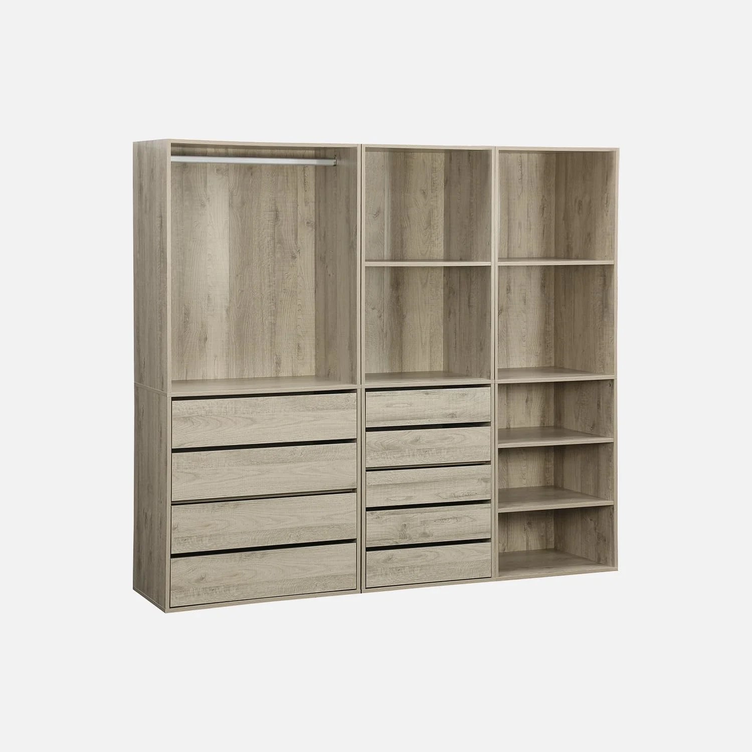 sweeek - Kit Dressing modulable 3 éléments MODULO. Naturel. 200 x 45 x 180 cm