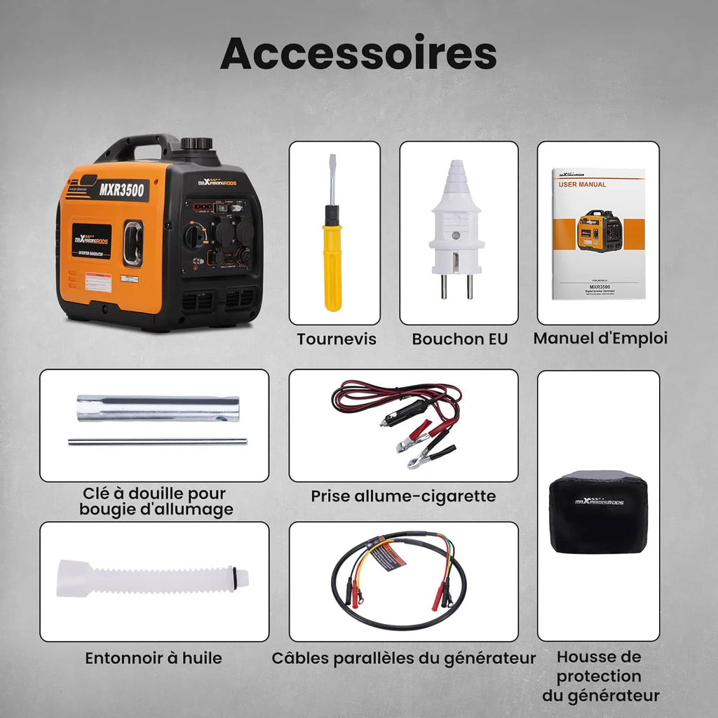 maXpeedingrods 3300W Groupe Electrogene Silencieux Inverter Essence avec Prises USB et 230V Générateur Electrique 4 Temps Generator Léger Secours pour les Caravanes, Garage, Jardin, Camping