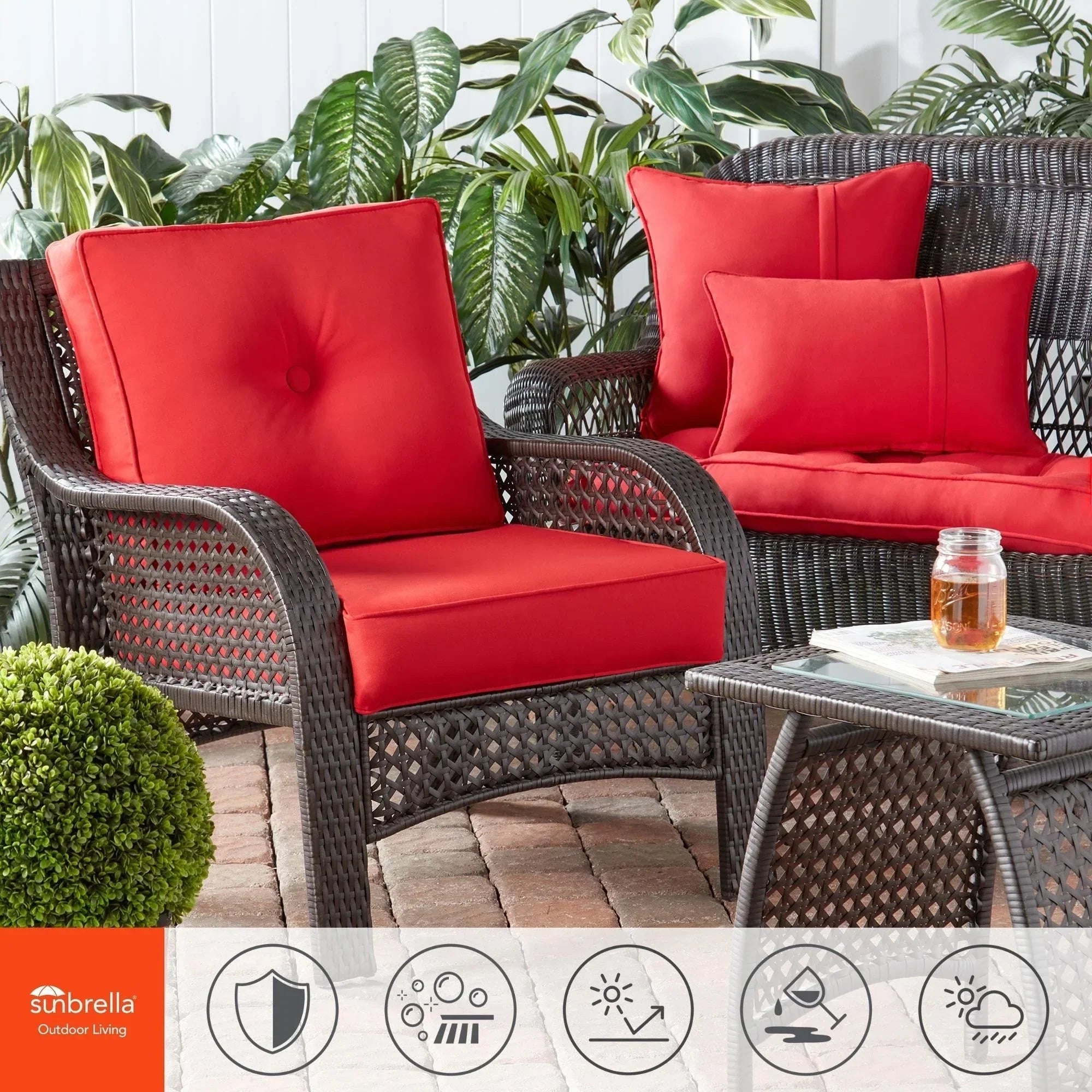 Ensemble de deux coussins d'extérieur haut de gamme Sunbrella pour assise profonde