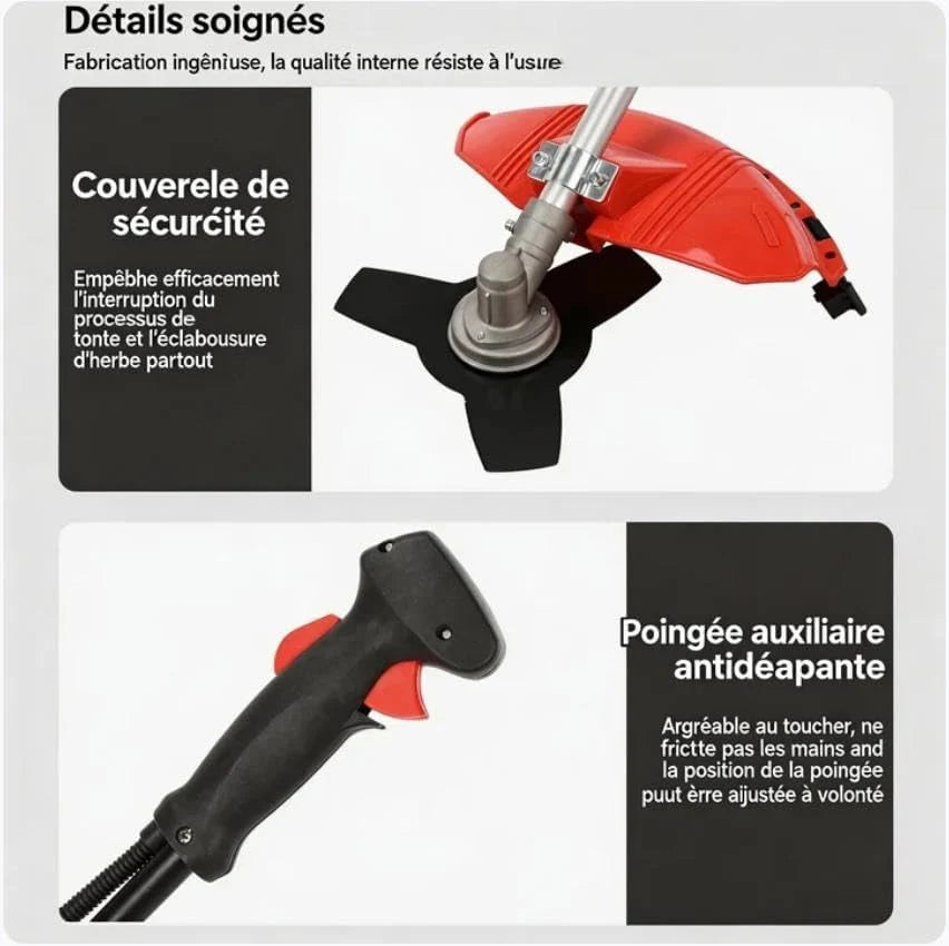 Débroussailleuse à essence 52 cc 2 temps, tige droite avec système anti-vibration, sangle de transport + accessoires pour coupe de jardin et entretien du paysage (2 en 1)