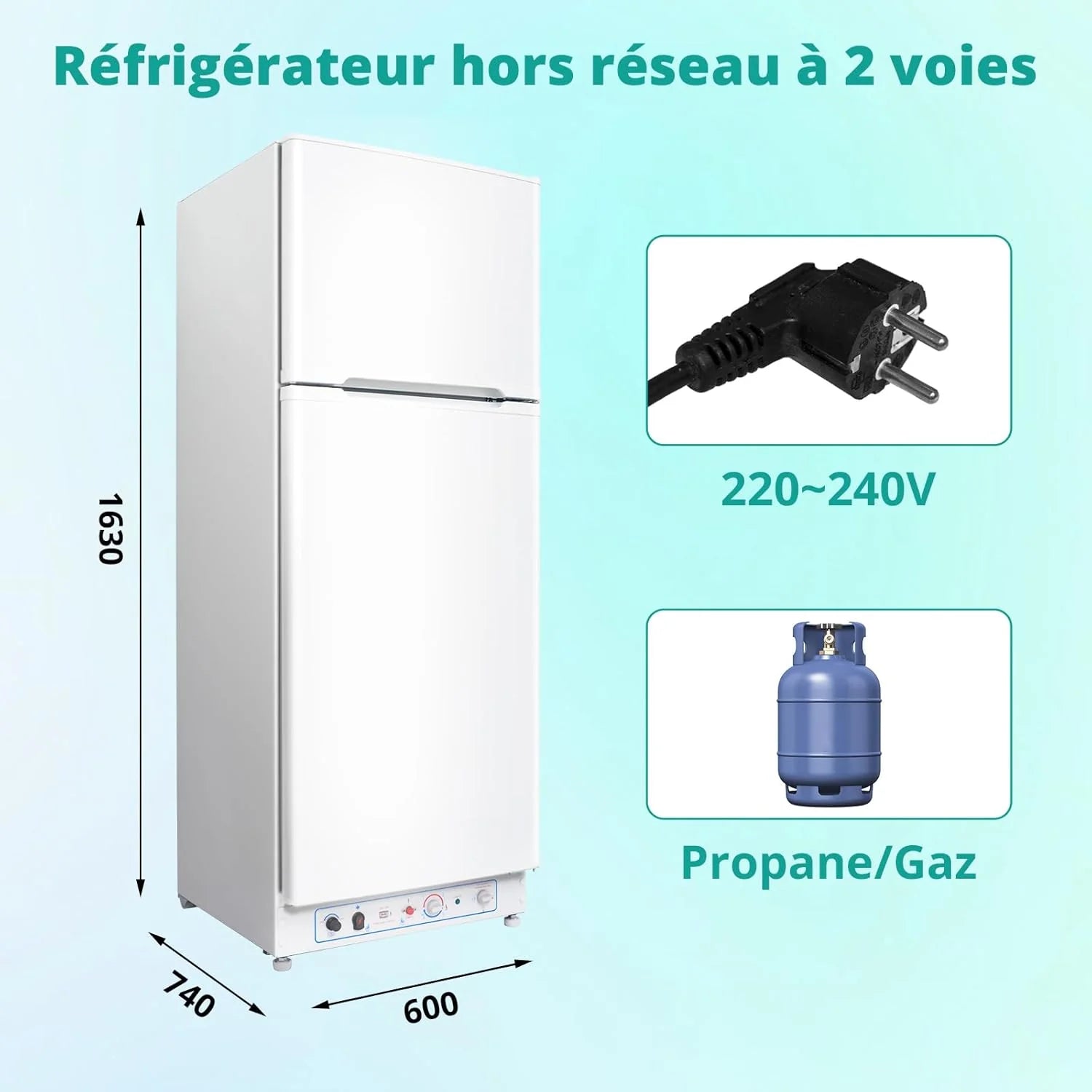 SMETA Frigo Gaz avec Congélateur, 265L, Réfrigérateur Congélateur Combiné Gaz/220V, Frigo Camping Gaz pour Camping-car, Garage, Caravane, Mobile-home, Blanc