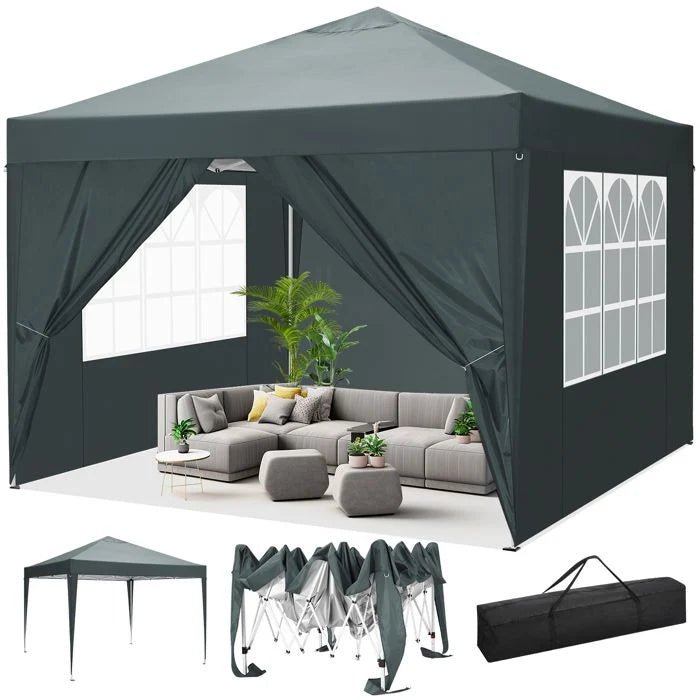 Tonnelle 3x3 Tonnelle Pliante de Jardin Imperméable avec 4 parois latérales,Gris