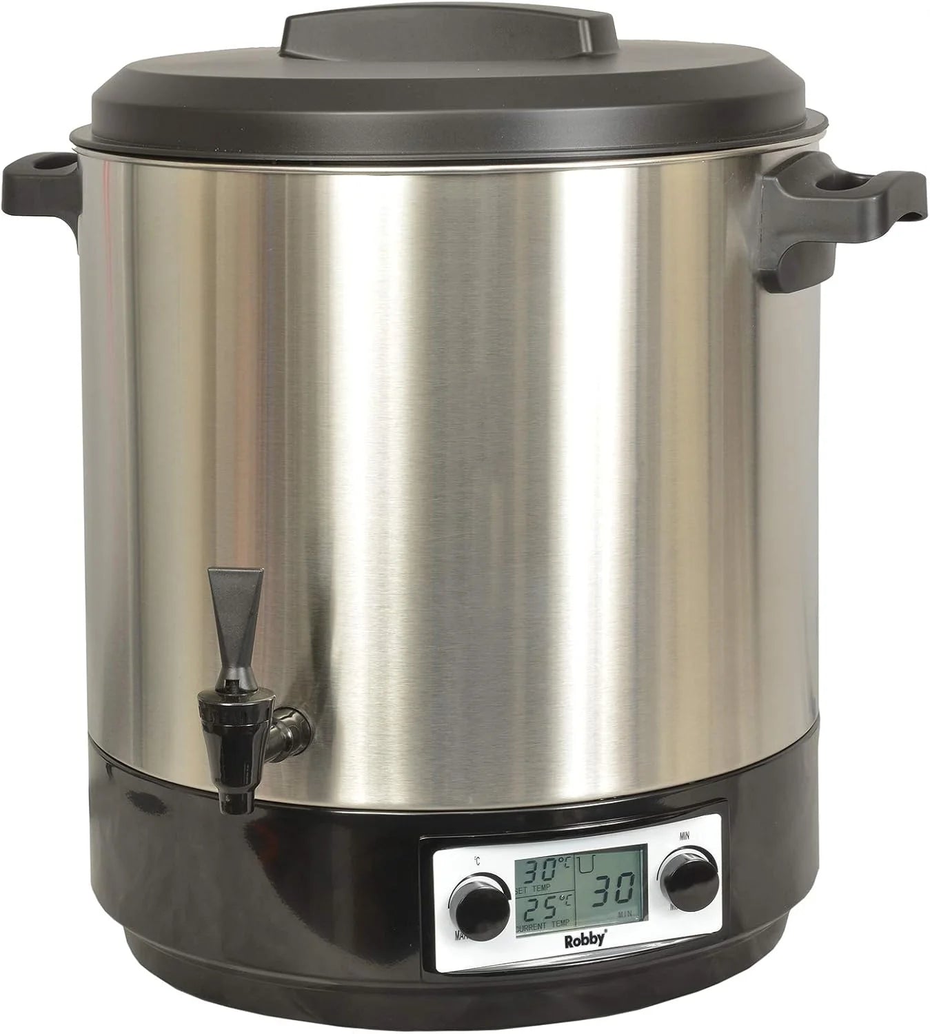 Stérilisateur De Bocaux Électrique Cuve Inox Avec Écran Lcd Robinet Et Minuteur 31l 2000w - STERI PRO INOX XL LCD(Noir/Acier)