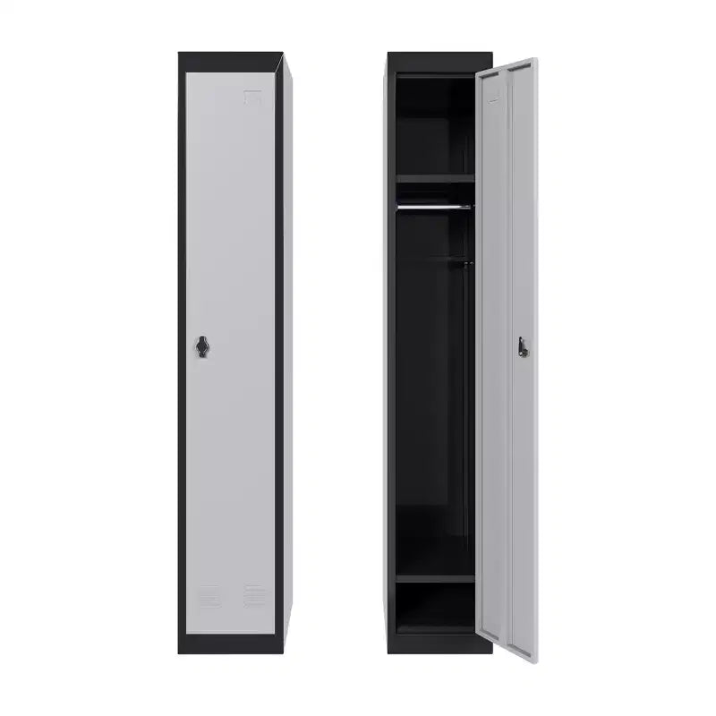 Casier métallique à 1 porte de 180 cm, Armoire de rangement fine en acier avec tringle et étagère pour Bureau, École, Salle de sport