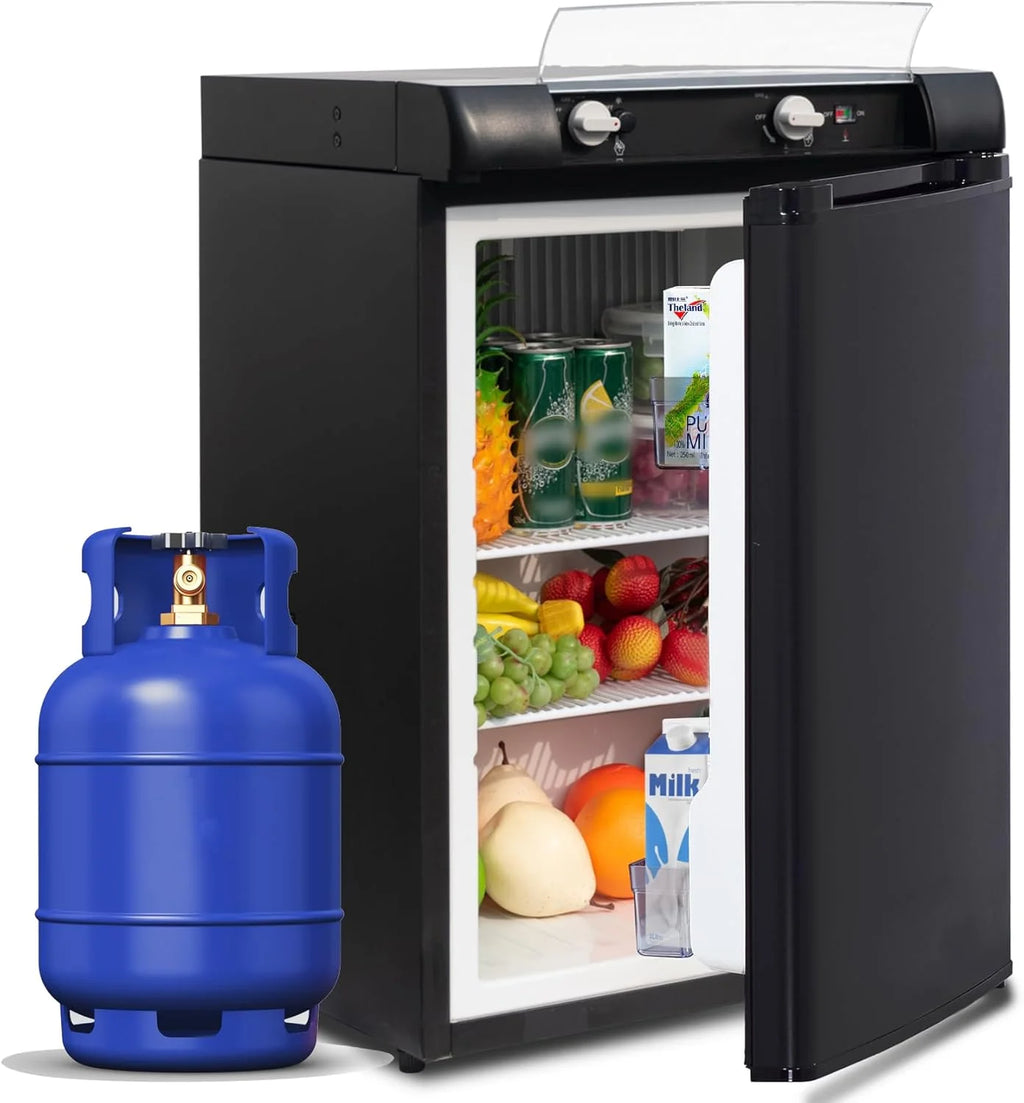 SMETA Frigo Trimixte 60L, 12V/220V/Gaz, Frigo Camping Gaz, Mini Frigo Silencieux pour Camping-Car, Caravane, Camion et Fourgon, Réfrigérateur Portable Noir