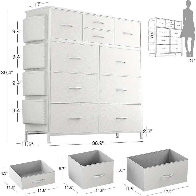 Commode à 10 tiroirs en tissu Meuble de rangement Tour de rangement pour placard Chambre