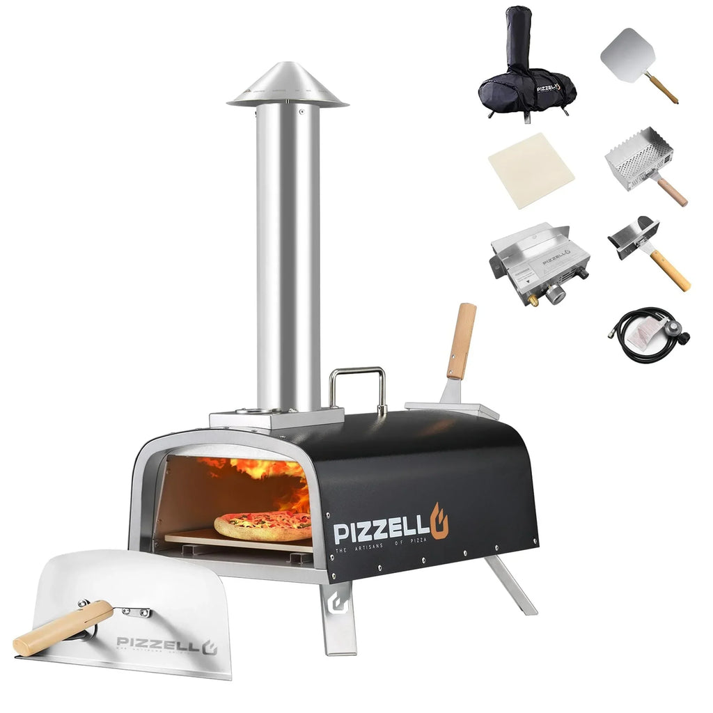 Four à Pizza Extérieur Multi-Combustibles avec Brûleur à Gaz et Boîte à Bois - 12 pouces