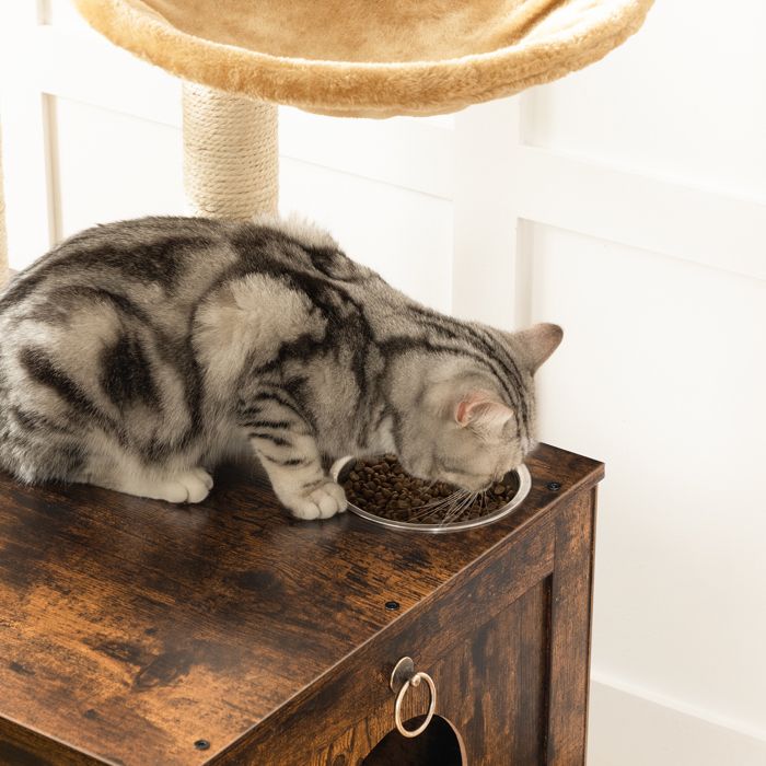 HOOBRO Arbre à Chat avec Maison de Litière pour Chat, Maison pour Chat en Bois avec Tour à Chat, Grège