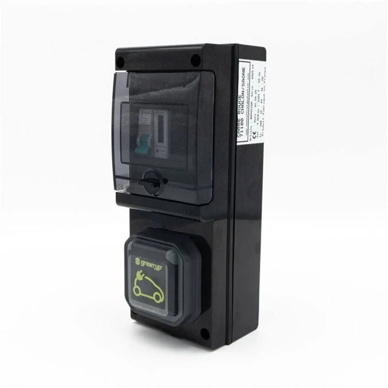 Borne de recharge équipée d'une prise Green'up complète avec protections et compteur(Noir)