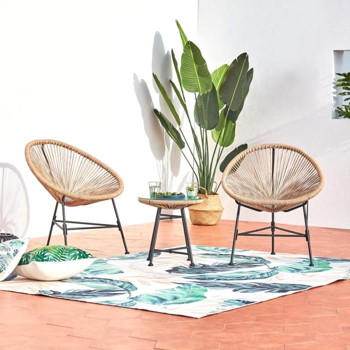 ACAPULCO - Ensemble de 2 fauteuils et table basse beige