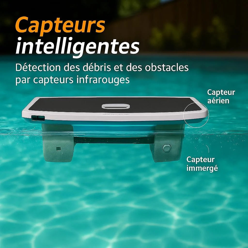 Dolphin Skimmi Robot Nettoyeur Skimmer de Piscine, Nettoie la Surface de l’Eau avec Son Panneau Solaire Intelligent, Contrôle par Application, Filtration Fine