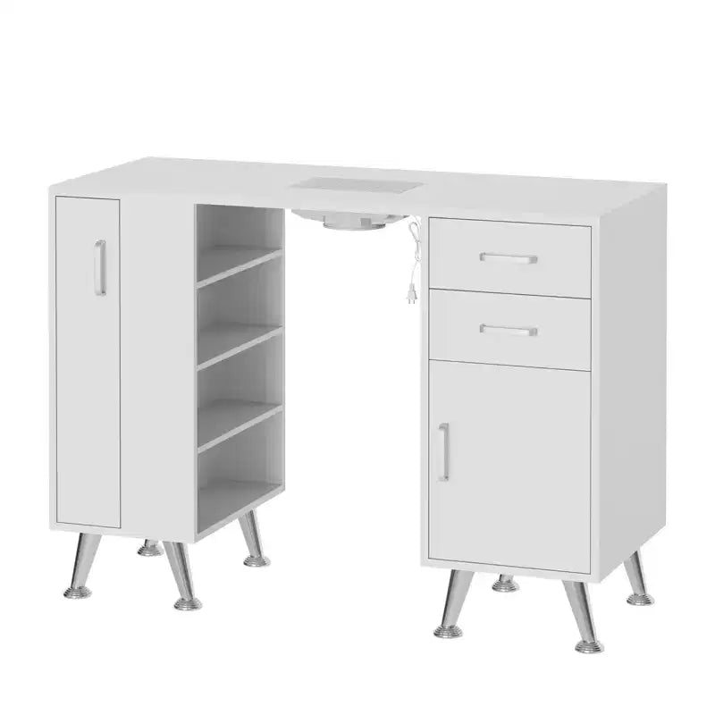 Table de manucure GustoWave de 42,5 po avec repose-poignet et aspirateur de poussière, bureau à ongles avec casier coulissant vertical, blanc