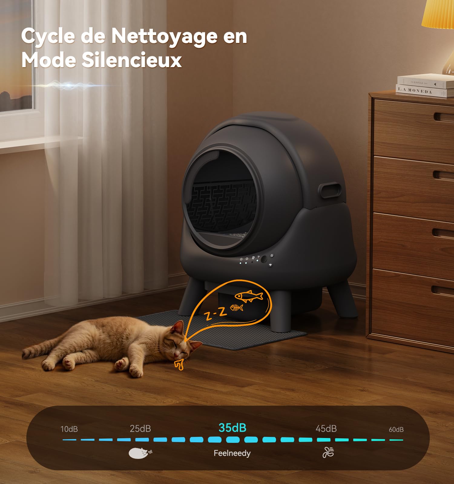 Litiere Chat Autonettoyante FEELNEEDY, Bac à Litière Automatique, Anti-Fuites/Anti-Pincement/Triple Anti-Odeur/Sécurisé/Contrôle APP/Nettoyage Facile, C