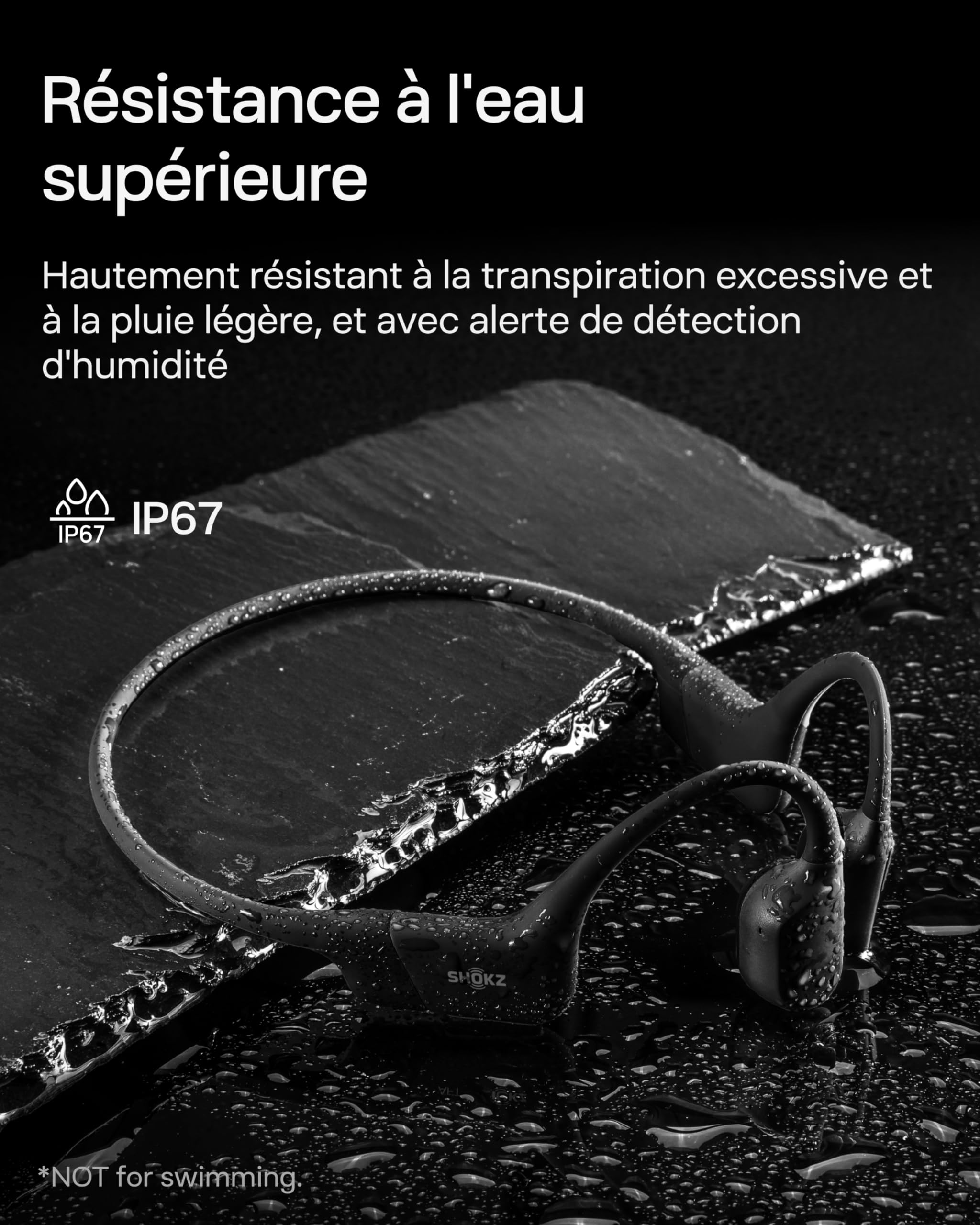 SHOKZ OpenRun Casque à Conduction osseuse, écouteurs Bluetooth Oreilles Libres pour Le Sport avec Micro, Casque sans Fil étanche IP67, 8 Heures d’auto