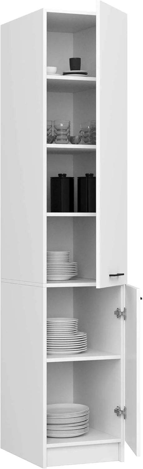 BDW - Colonne Cuisine - Armoire de Rangement 40 cm de Largeur, 205 cm de Hauteur, 57 cm de Profondeur - Spacieuse pour Provisions - Blanc
