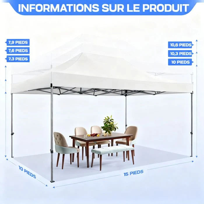 Tonnelle Pliante 3x4.5m - Tonnelle de Jardin étanche Stable avec 4 Parois latérales pour Réception,Blanc