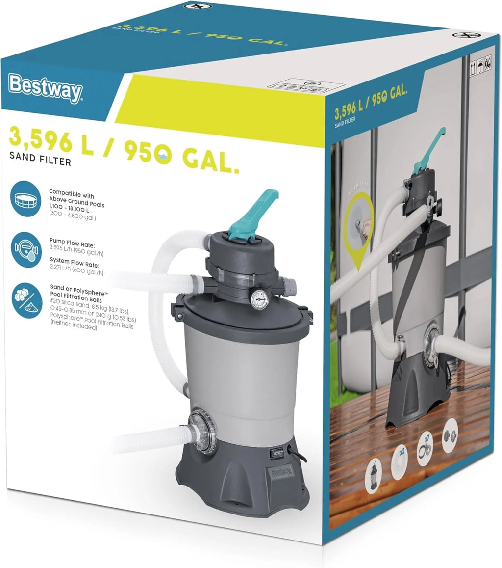 Bestway Pompe de filtration à sable pour piscine hors sol 3 596 L - 30,6 cm x 30,6 cm x 62 cm - Gris/Vert
