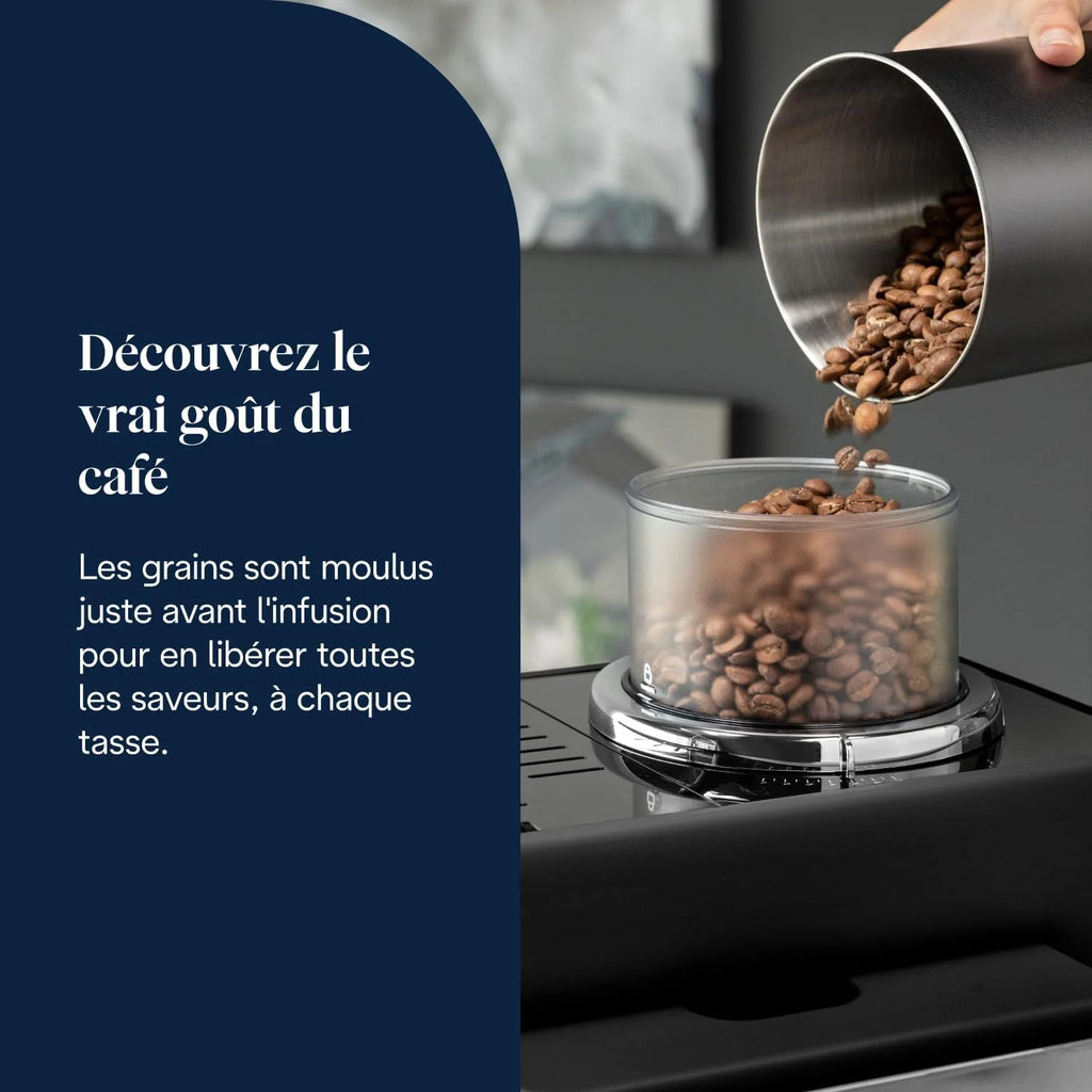 De’Longhi Rivelia - Perfetto Machine à Café Automatique, Mousseur à Lait Classique, 8 Boissons Enregistrées, Écran Tactile Couleur, Réservoir à Grains de Café Interchangeables, Noir (EXAM440.35.B)