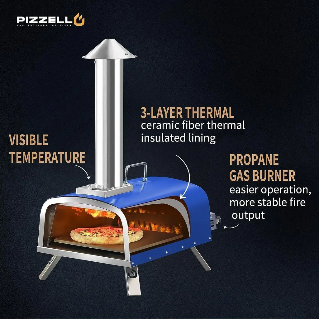 Four à Pizza Extérieur Multi-Combustibles avec Brûleur à Gaz et Boîte à Bois - 12 pouces