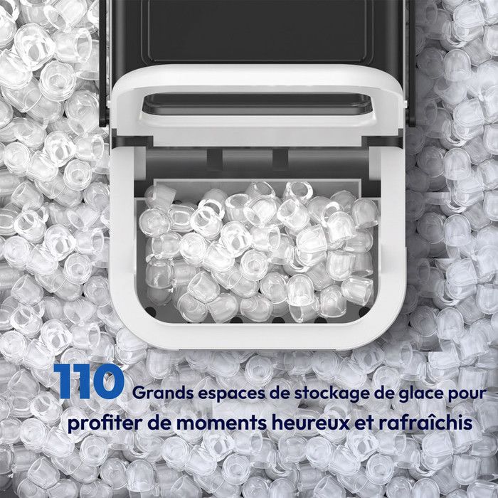 Machine à glaçons verte 12kg/24h, réservoir 1.4L, 9 glaçons en 6min, silencieuse, autonettoyante, 2 tailles de glaçons, avec poignée