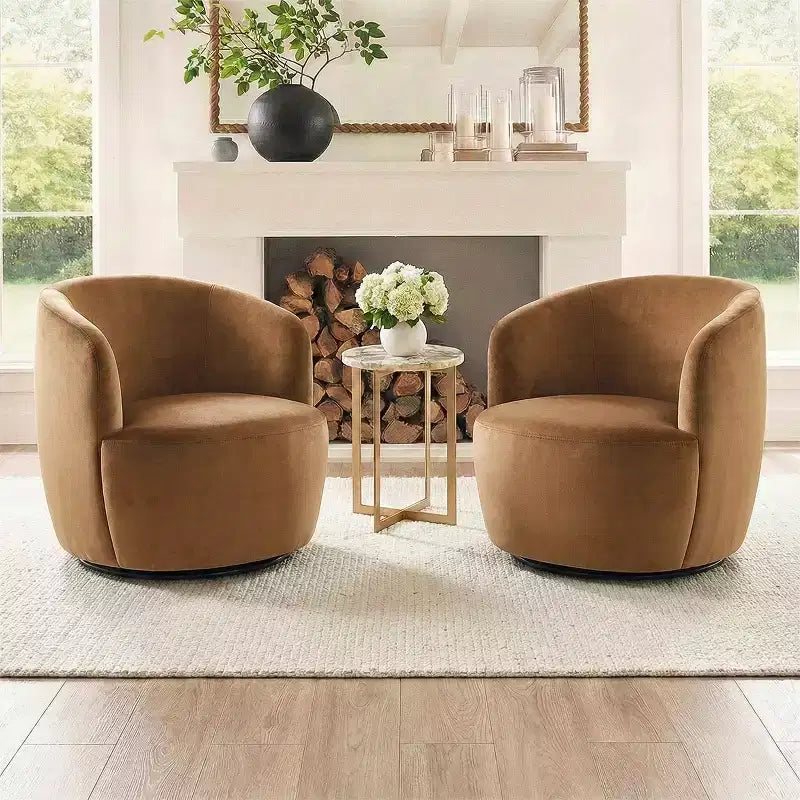 Fauteuil d'appoint pivotant moderne en velours, Fauteuil barillet rembourré avec rotation à 360°, Fauteuil de salon pour le séjour et le coin lecture - Panipeachy