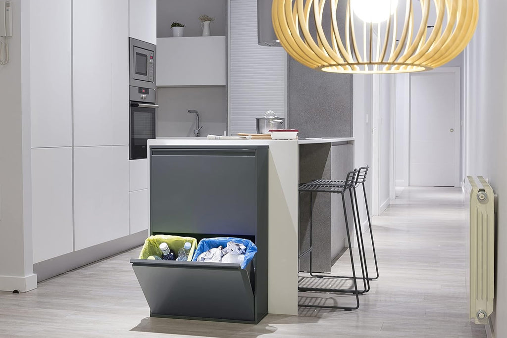 ARREGUI Basic CR604-B Poubelle de Recyclage Cuisine 4 Bacs | 4 x 17 L (68 L) | Poubelle de Tri Sélectif 4 Rangements | Meuble Poubelle en Acier avec 4 Seaux | Sac Poubelle | anthracite : Cuisine et Maison